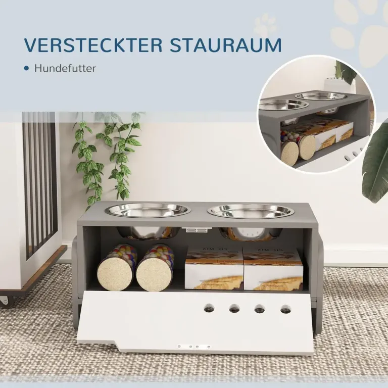 Hundskål Matbar Höj- och Sänkbar med Förvaring Grå 2 x 2 l