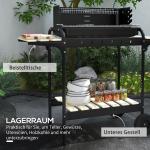 Kolgrill BBQ Rökare med Hjul Svart av Metall och Trä för Camping och Terrass Mobil Grillvagn med Hylla 103 x 47 x 95 cm