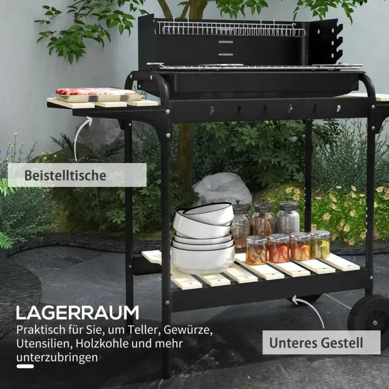 Kolgrill Bbq Rökare med Hjul Svart 103 x 47 x 95 cm