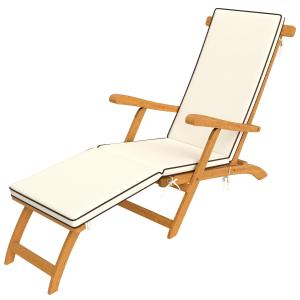 Hopfällbar Solstol i Trä med Fotstöd och Madrass, upp till 160 kg, Teak