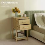 Sängbord, Set med 2, Scandi Design, 2 Lådor och Hylla, Bambu, 40 x 34 x 60 cm