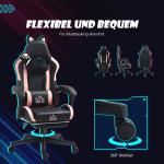 Gamingstol med Kattöron och Utdragbart Fotstöd samt Lutningsbart Ryggstöd för Spel Ergonomisk Rosa och Svart Tyg 120 kg