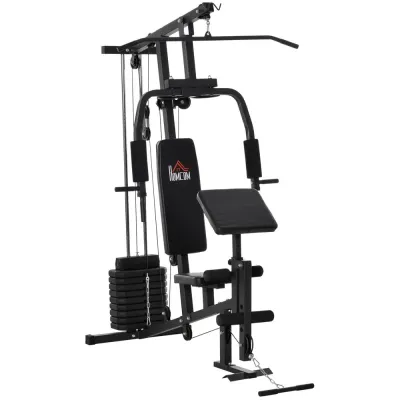 Multigym med Latdrag och 45 kg Vikter, Svart