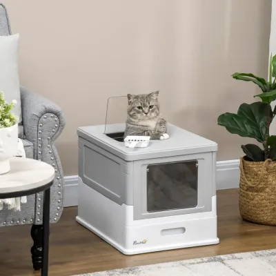 Kattlåda med Tak och Spade, Grå