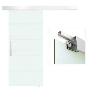 Rumsdörr Skjutdörr Glas Satinfinish med Ränder för Badrum och Kontor Platsbesparande Design med Handtag 2050 X 900 Mm