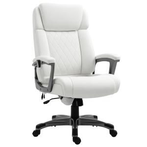 Massagekontorsstol, 6-punkts Massagevridstol, Ergonomisk, Justerbar, Konstläder, Böjt Nackstöd och Armstöd, Vit, 70 x 76,5 x 114–124 cm