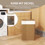 Bambu Tvättkorg med Lock, 72 L med Bambuhandtag och Avtagbar Tvättpåse, Brun