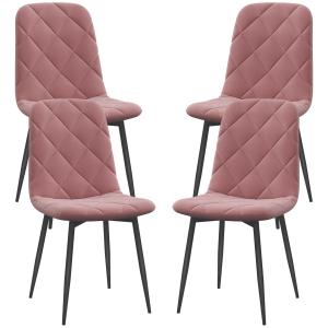 Matstolar Set med 4 Köksstolar i Sammetslook med Ryggstöd, Rosa, 45x54x87 cm
