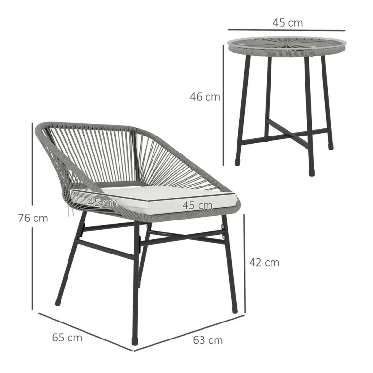 Trädgårdsmöbelset 3 Delar med Bord och 2 Stolar, Mörkgrå
