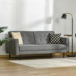 Bäddsoffa 3-Sits i Vintage-Stil, Fällbar Soffa med Träben i Eukalyptus, Bekväm Gästsäng i Bomullstyg, Grå
