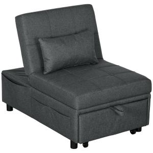 3-i-1 Bekväm Fåtölj, Modern, Linnelook, Inklusive Dyna, upp till 150 kg, Mörkgrå, 65,5 x 104 x 81 cm