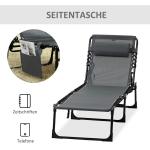 Solstol Solsäng Hopfällbar med Kudde Grå av Textil och Metall för Trädgård och Strand Justerbar Ryggstöd 120 kg