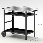 Grillvagn Serveringsvagn med Arbetsyta Svart av Rostfritt Stål för Trädgård och Grill Höjdjusterbart Bord med Handtag 100 x 52 x 80 cm