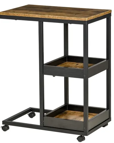 Sidobord med Hjul för Soffa eller Säng Industriell Stil