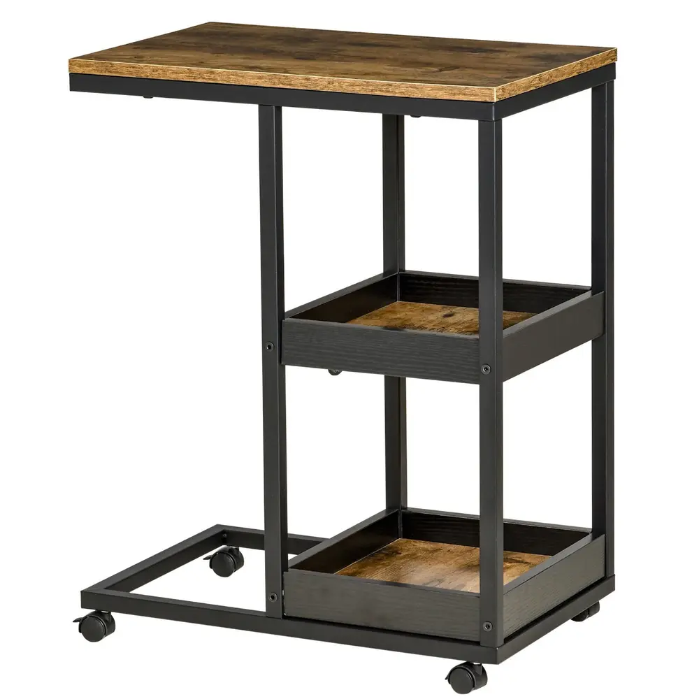 Sidobord med Hjul för Soffa eller Säng Industriell Stil