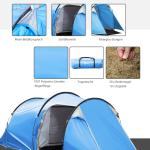 Tunneltält Campingtält Ljusblå av Glasfiber och Polyester för Utomhusäventyr 2-3 Personer med Pinnar Vattentät 426 x 206 x 154 cm
