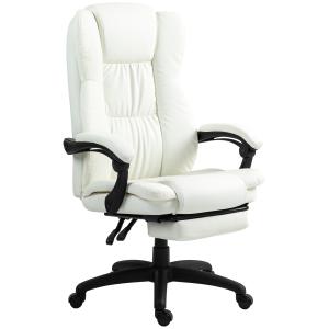 Justerbar Snurrstol med Fotstöd, Nackstöd och Massagefunktion, Konstläder, Krämvit, 68,5 x 68,5 x 113–121 cm