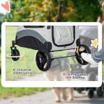 Hundvagn med 4 Hjul, Smidig Husdjursvagn för Små Hundar och Katter, Praktisk Transportkärra med Nätfönster, Blå