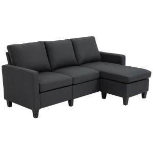 Hörnsoffa i L-Form med Schäslong, Vändbar Tygsoffa i Linnetyg för Vardagsrum, Modern Soffgrupp med Bekväm Stoppning, Mörkgrå, 197 x 139 x 91 cm