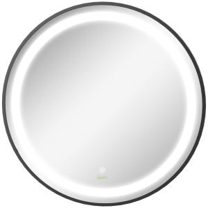 Kleankin Badrumsspegel LED Spegel Svart av Glas och Aluminium för Badrum Rund Spegel med 3 Ljusfärger och Touchfunktion Ø 60 cm