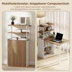 Skrivbord med Hylla Praktisk Natur Trä för Studier och Arbete Hopfällbar Design med 4 Hyllplan Platsbesparande 105x60x127 cm