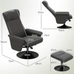 Relaxstol Vilstol Svart av Mikrofiber och Metall för Vardagsrum Roterande TV Stol med Pall 150 kg