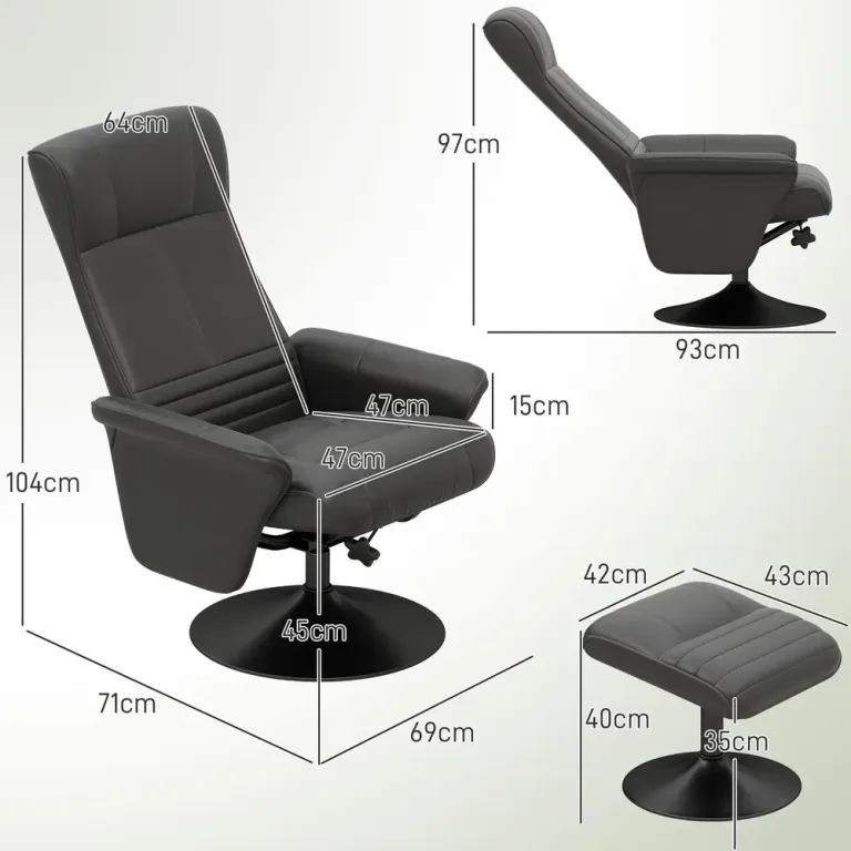 Relaxfåtölj Svart av Mikrofiber och Metall Roterande