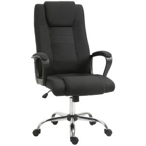 Kontorsstol med Vippfunktion och Nackstöd, Ergonomisk Skrivbordsstol, Vridbar, Linne, Svart, 62 x 76 x 110–119 cm