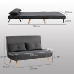 2-sits Bäddsoffa med Justerbart Ryggstöd, Tygklädsel och Metallram, Grå