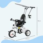 Trehjuling Barncykel Vit av Metall och Plast för Barn 1-5 År 6-i-1 med Push-Bygel och Solskydd Balanscykel Korg