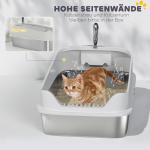 Kattlåda i Rostfritt Stål med Hög Kant Grå Metall för Katter Upp till 7 kg Hygienisk och Luktfri Öppen Toalett med Spade Hållbar och Lättstädad 60 cm