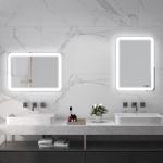 Kleankin Badrumsspegel LED Spegel Silver av Glas för Badrum med 3 Ljusfärger och Touchknapp Anti-Dim 50 x 70 cm