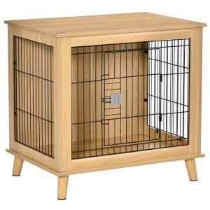 Hundbur i Trä med Upphöjd Botten, Elegant Hundkoja för Inomhusbruk, Fungerar som Sidobord, Natur, 81 x 58,5 x 76 cm