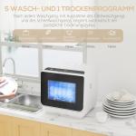 Bänkdiskmaskin med 6-liters Tank, 5 Program, LED-display och Torkfunktion, Vit