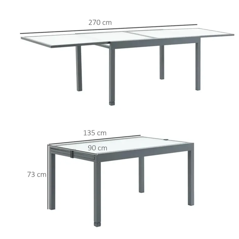 Utdragbart Trädgårdsbord i Aluminium Matbord 160-210 cm