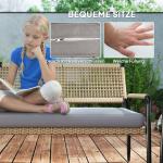 Trädgårdsmöbelset i Polyrattan Loungeset med 2-sits Soffa, Fåtölj och Glasbord för 4, Mörkgrå+Gul