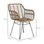 Set med 2 Köksstolar i Boho-stil, PE-rotting, Natur + Svart, 56 x 60 x 79 cm