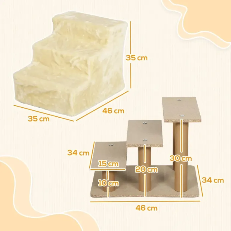 Hopfällbar Djurtrappa 3 Steg, Beige