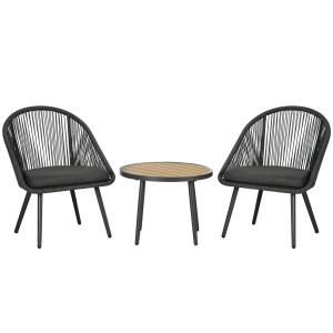 Balkongset i Konstrotting 2 Personer, Kompakt Utemöbelgrupp med Dynor, Väderbeständig Design för Terrass, Mörkgrå