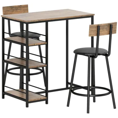 Barbordsset 2 Barstolar Ek av Trä och Stål Bord