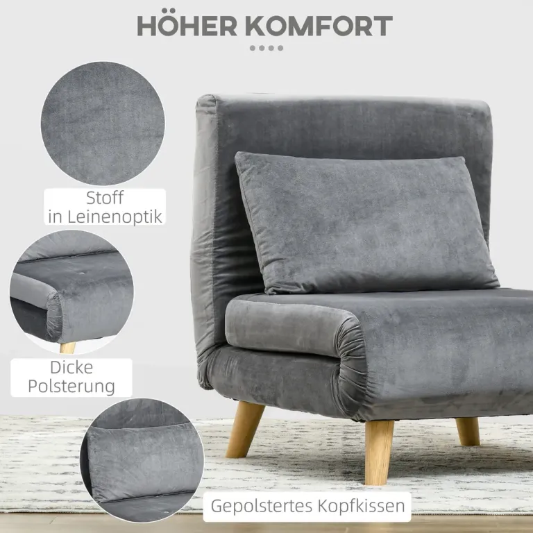 Sovstol Hopfällbar Stol Grå av Tyg med Sammetslook