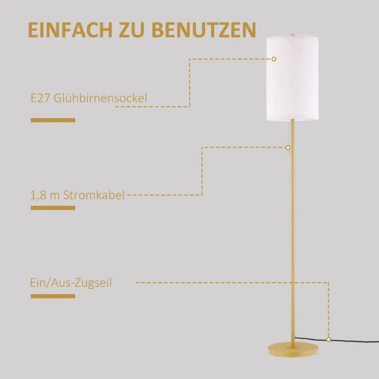 Golvlampa med Linne Lampskärm och Stål Stativ, Cremevit
