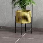 Växtställ Blomsterställ Guld av Stål med Rottinglook för Inomhus och Utomhusbruk Set med 3 Krukhållare Dekorativ Design