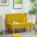 Soffa Loveseat Gul av Tyg med Manchesterlook och Trä för Vardagsrum 2-Sits Stoppad Soffa 110 x 62 x 85 cm