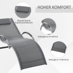 Justerbara Solstolar med Dynor 2-Pack, Ergonomiska Trädgårdsstolar i Textilene, Bekväma Utestolar för Avkoppling, Grå, 160 x 60 x 65 cm