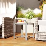 Runt Trädgårdssidobord i Aluminium, Balkongbord med Marmor Look, Grå