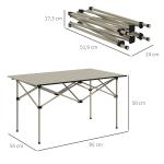 Hopfällbart Campingbord med Roll-up Bordsskiva, Aluminium, Khaki, 95 x 55 cm