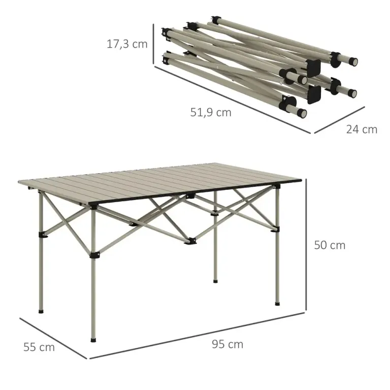 Hopfällbart Campingbord med Roll-Up Bordsskiva 95 x 55 cm