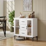 Sideboard Modernt Vit MDF och Glas för Vardagsrum och Kök Skänk med 3 Lådor och Soft Close-dörrar Rymlig Förvaring 120 cm