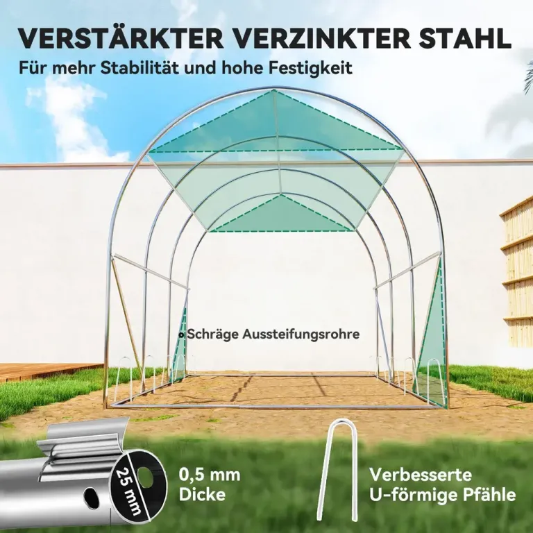 Växthus Filmtunnel 6 Fönster Grön av PE 3 x 2 x 2 m